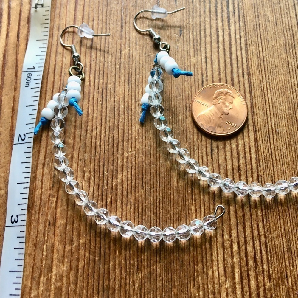 *5 For $20***Ladies Long Clear Beaded Dangle Earrings,  Handmade - Picture 3 of 8